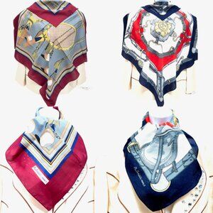 Pair  Patricia Paris Scarfs  30x30"Italy Burgendy Blue Red bow tie Prited(26